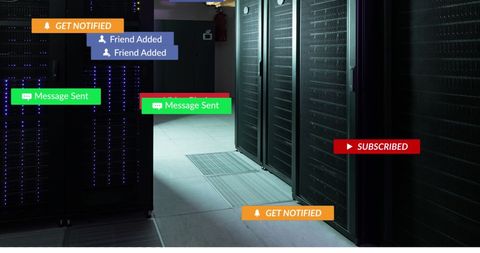 Social Media Notifications Overlaid on Server Room Interior - Download Free Stock Images Pikwizard.com