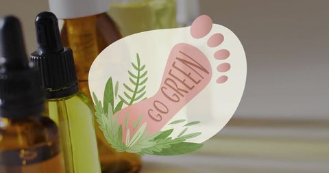 Eco-friendly lifestyle symbolized by footprint and natural oils