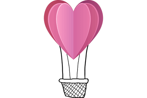 Heart-shaped air balloon illustration on transparent background