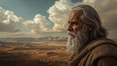 Elderly Man Gazing Over Expansive Desert Landscape