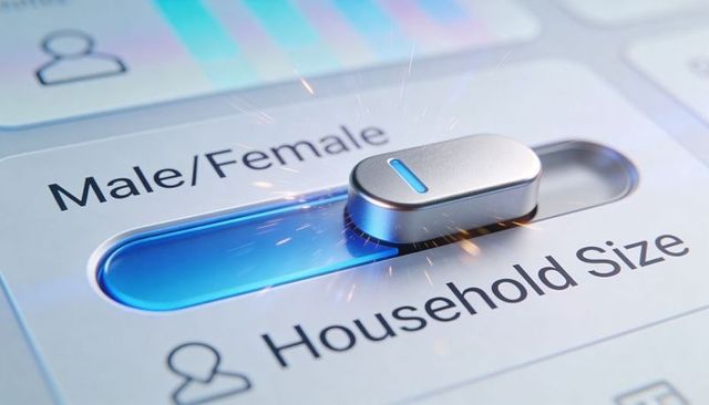 Sliding control adjusting male/female and household size on futuristic ui with sparks