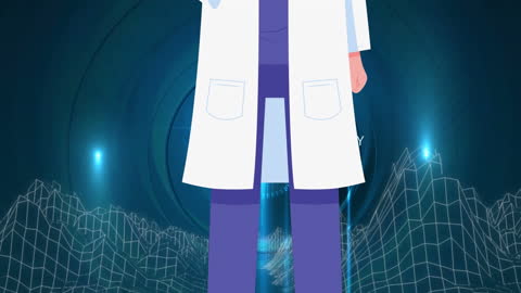 Animated Doctor in Face Mask Amidst Digital Icons and Shapes