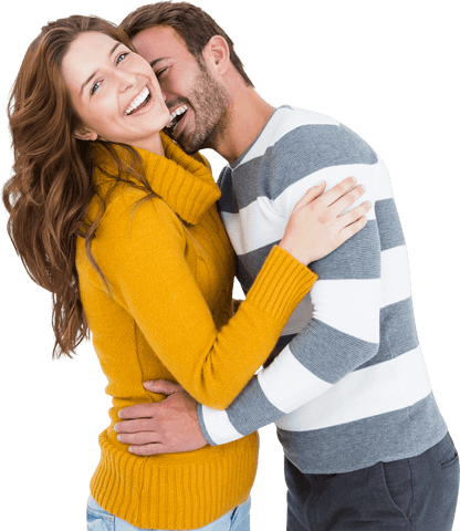 Happy Couple Embracing in Casual Autumn Attire on Transparent Background