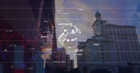 Businessman using tablet with virtual data and graphs overlay