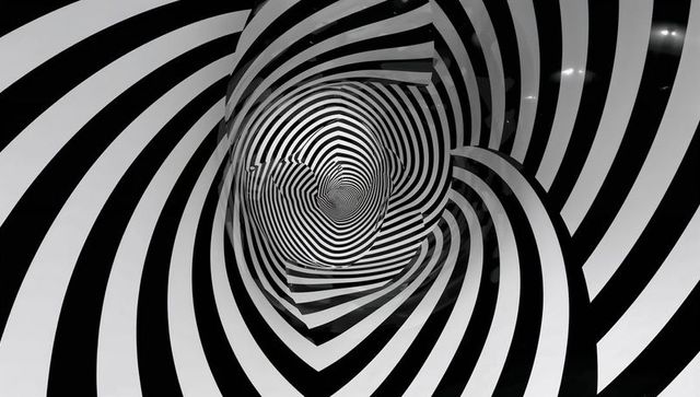 Swirling black and white spiral installations