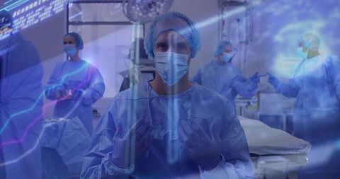 Surgeon in Operating Room with Technology Overlay