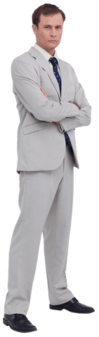 Transparent Serious Businessman with Folded Arms in Gray Suit