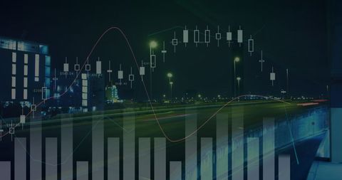 Financial Data Overlay with Night City Traffic - Download Free Stock Images Pikwizard.com