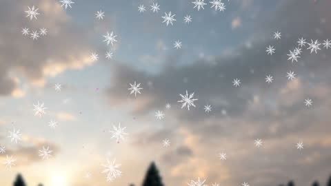 Snowflakes Gently Falling Over Serene Winter Landscape
