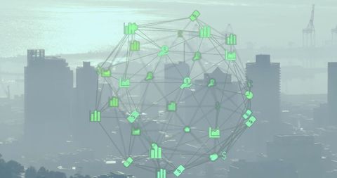 Digital Network Overlay on Urban Skyline Symbolizing Technological Connectivity - Download Free Stock Images Pikwizard.com