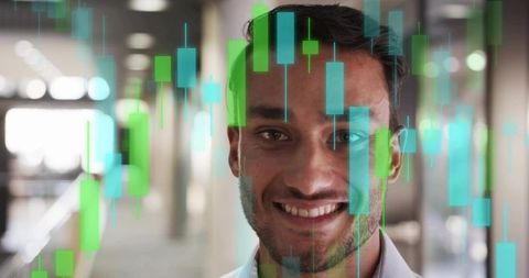 Business Professional with Financial Chart Overlay in Office