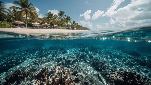 Tropical Beach Paradise with Coral and Palms