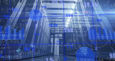 Data Processing Equations Overlay on Server Room