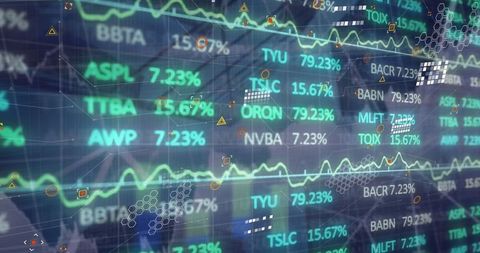 Futuristic stock trading dashboard with financial data