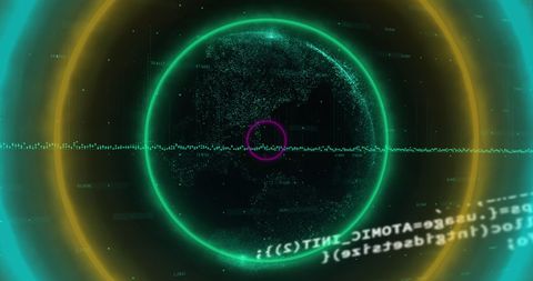 Abstract Digital Globe with Neon Circular Patterns and Data Elements - Download Free Stock Images Pikwizard.com