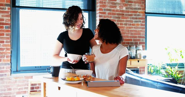 Happy Couple Enjoying Breakfast in Modern Industrial Kitchen - Download Free Stock Images Pikwizard.com