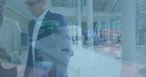 Diverse Business Team in Modern Office with Digital Overlays