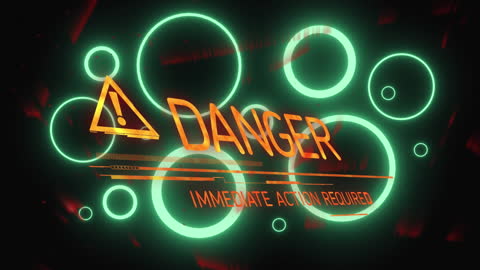 Digital Warning Alert with Neon Circular Graphics