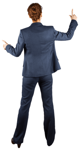 Transparent Image of Businesswoman Pointing Confidently in Blue Suit