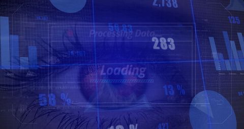 Eye superimposed with financial data and graphs