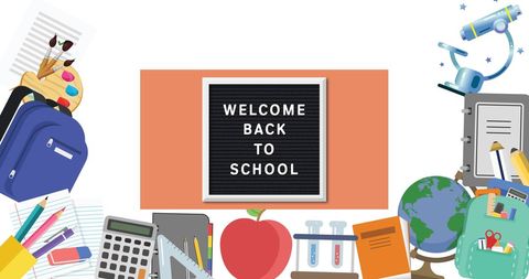 Back to School Theme with Variety of School Supplies and Lab Equipment