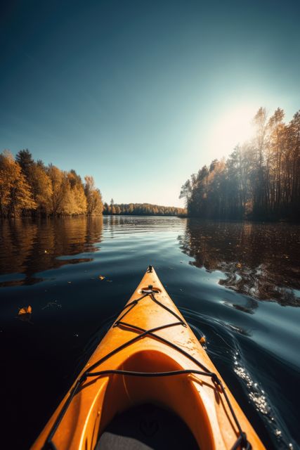 Kayaking on Calm Autumn Lake with Vibrant Fall Foliage - Download Free Stock Images Pikwizard.com