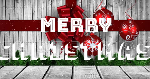 Festive Christmas Greeting with Red Baubles and Ribbon