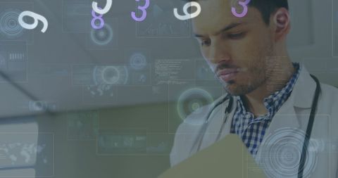 Doctor Analyzing Data with Digital Interface Overlays - Download Free Stock Images Pikwizard.com