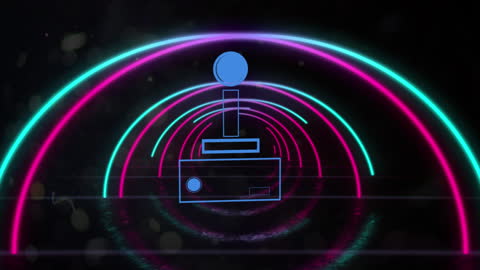 Retro Futuristic Gamepad under Neon Circular Dreamscape