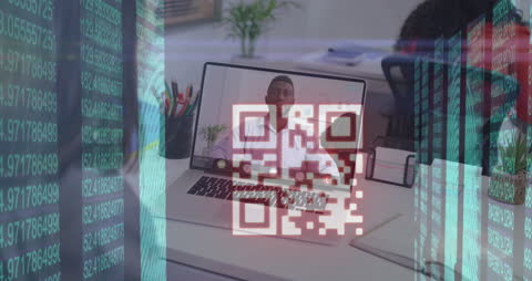 Digital Business Meeting in Midst of QR Code and Data Interface