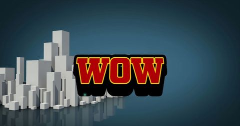 Red WOW Text Over Abstract Cityscape Background