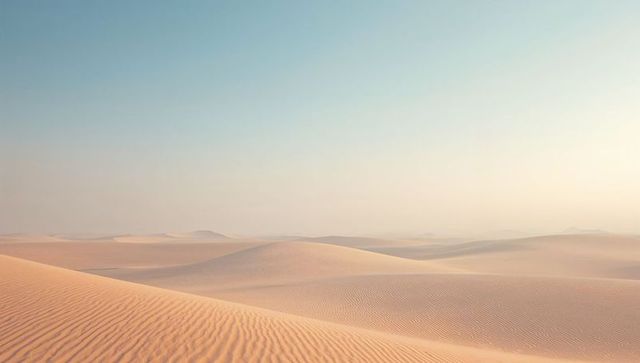 Golden sand dunes shaped by wind in remote minimalist desert