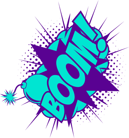 Comic explosion boom pop art icon with transparent impact