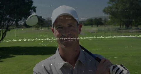 Confident Golfer Holding Driver on Sunlit Course Fairway