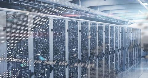 Modern data center with server racks and networking equipment