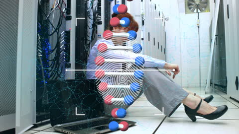 Digital Security Concept with DNA and Fingerprint Overlying Engineer
