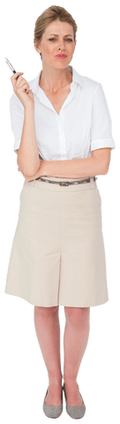 Confident Businesswoman Standing with Pen on Transparent Background