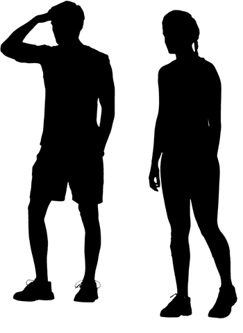 Silhouette of Active Couple in Motion on Transparent Background