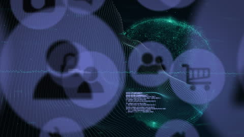 Digital Networking Icons Overlay with Data Processing