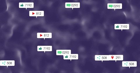 Social media notification graphics on abstract digital background