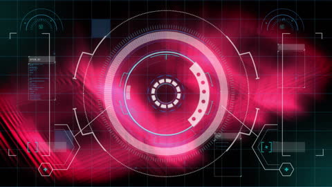 Futuristic Digital HUD with Red Light Trails and Data Interfaces