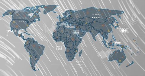 Global Connectivity: Digital Map with Data Streams on Grey Background - Download Free Stock Images Pikwizard.com