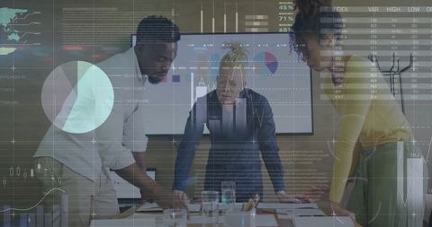 diverse team collaborating with virtual data projections - Download Free Stock Images Pikwizard.com