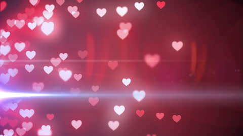 Floating Glowing Hearts on Red Sparkling Background