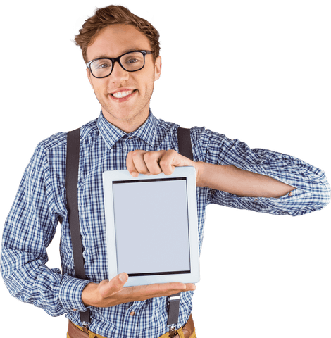 Geeky Young Man Displaying Tablet with Transparent Background - Download Free Stock Videos Pikwizard.com