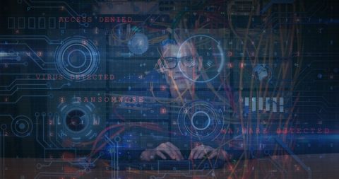 hacker in dark room surrounded by cybersecurity warnings - Download Free Stock Images Pikwizard.com