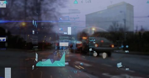 Innovative Data Processing Overlay on City Night Traffic