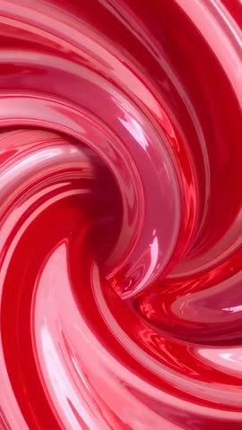 Rotating Glossy Red Swirl Vertical Macro Video Loop for Abstract Backgrounds and Motion