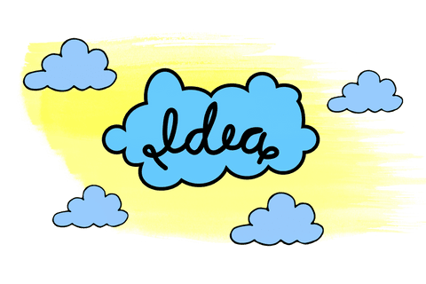 transparent blue cloud illustration with 'idea' text on yellow brush stroke - Download Free Stock Videos Pikwizard.com