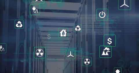 Digital Interface Showing Network-Security Icons Against Server Room - Download Free Stock Images Pikwizard.com